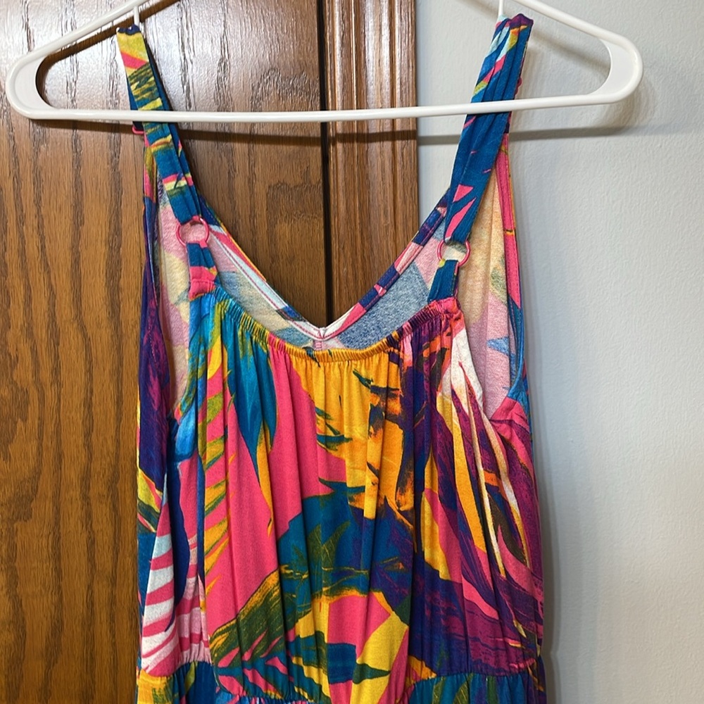 LANE BRYANT UEC Size 14/16 Sleeveless Tropical Print Midi Dress Pink Blue yellow - Picture 11 of 16